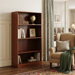 36 Inch Solid Wood Bookcase with Three Adjustable Shelves for Home Office or Library