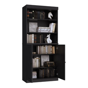 HomeRoots 72 Inch Black Solid Wood Six Shelf Bookcase with Cabinet Doors for Home Library 745677