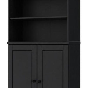 72 Inch Black Solid Wood Six Shelf Bookcase with Cabinet Doors for Home Library
