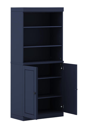 72 Inch Solid Wood Six Shelf Library Bookcase with Cabinet Doors for Living Room