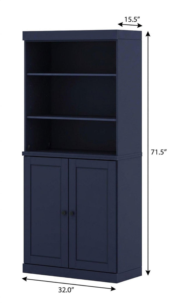 72 Inch Solid Wood Six Shelf Library Bookcase with Cabinet Doors for Living Room