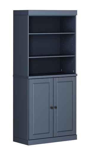 72 Inch Solid Wood Six Shelf Library Bookcase with Cabinet Doors French Style Home Storage