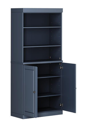 72 Inch Solid Wood Six Shelf Library Bookcase with Cabinet Doors French Style Home Storage