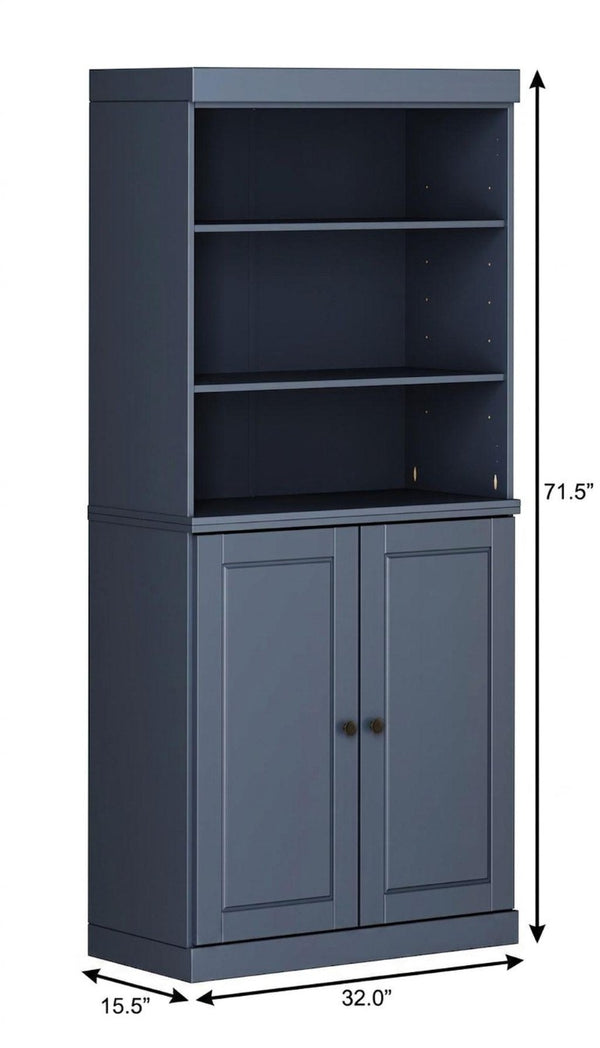 72 Inch Solid Wood Six Shelf Library Bookcase with Cabinet Doors French Style Home Storage