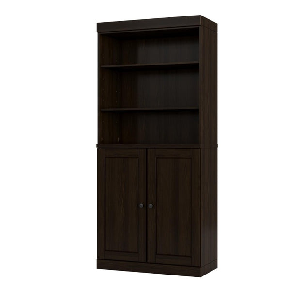 HomeRoots 72 Inch Espresso Solid Wood Six Shelf Adjustable Bookcase with Cabinet Storage Doors 745683