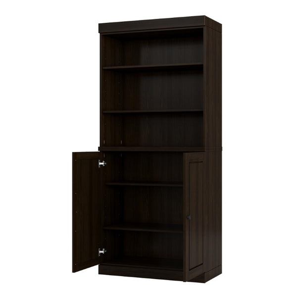 72 Inch Espresso Solid Wood Six Shelf Adjustable Bookcase with Cabinet Storage Doors