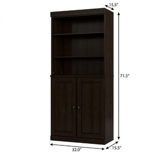 72 Inch Espresso Solid Wood Six Shelf Adjustable Bookcase with Cabinet Storage Doors