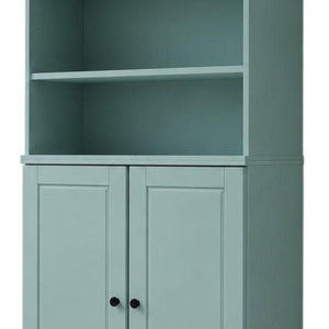 72 Inch Solid Wood Six Shelf Bookcase with Cabinet Doors Adjustable Aqua Storage