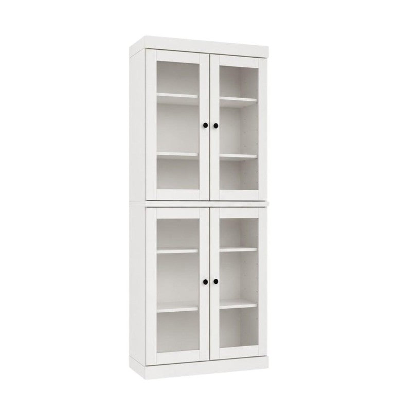 HomeRoots 72 Inch Solid White Wood Six Shelf Bookcase with Four Cabinet Doors for Living Room 745688