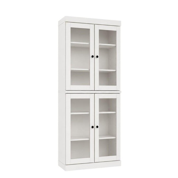 HomeRoots 72 Inch Solid White Wood Six Shelf Bookcase with Four Cabinet Doors for Living Room 745688