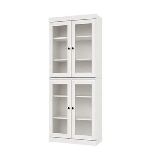 72 Inch Solid White Wood Six Shelf Bookcase with Four Cabinet Doors for Living Room