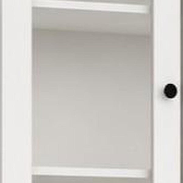 72 Inch Solid White Wood Six Shelf Bookcase with Four Cabinet Doors for Living Room