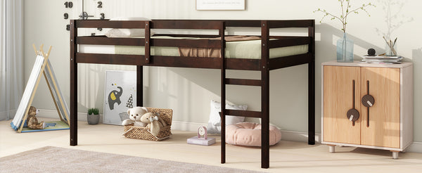 English Elm Solid Twin Loft Bed with Ladder and Reinforced Slats for Storage-Friendly, Space-Saving Bedrooms Espresso W504P190953