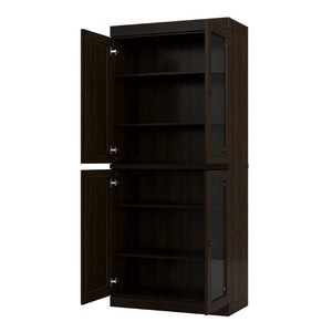 72 Inch Espresso Solid Wood Six Shelf Adjustable Bookcase with Four Cabinet Doors