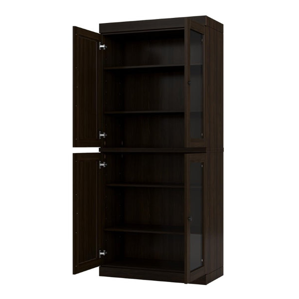 72 Inch Espresso Solid Wood Six Shelf Adjustable Bookcase with Four Cabinet Doors