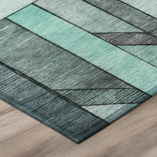 8 Foot Round Geometric Polyester Area Rug Aqua Teal Washable for Indoor Outdoor
