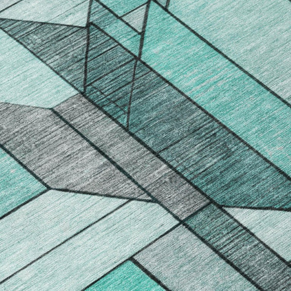 8 Foot Round Geometric Polyester Area Rug Aqua Teal Washable for Indoor Outdoor