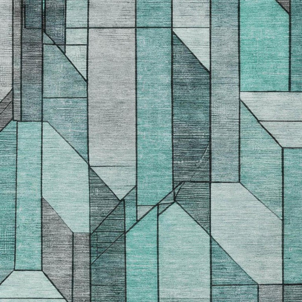 10 Ft X 14 Ft Aqua Teal Geometric Polyester Washable Indoor Outdoor Area Rug