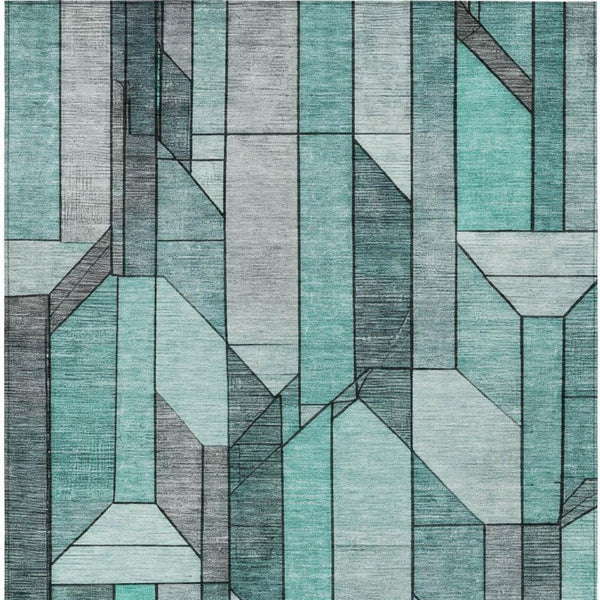 10 Ft X 14 Ft Aqua Teal Geometric Polyester Washable Indoor Outdoor Area Rug