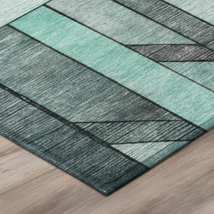 10 Ft X 14 Ft Aqua Teal Geometric Polyester Washable Indoor Outdoor Area Rug