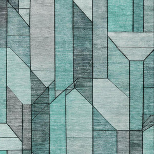 10 Ft X 14 Ft Aqua Teal Geometric Polyester Washable Indoor Outdoor Area Rug