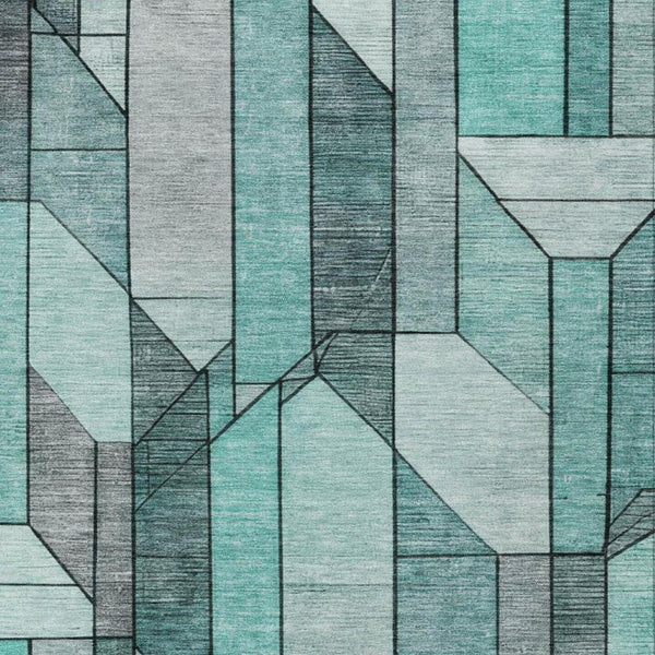 10 Ft X 14 Ft Aqua Teal Geometric Polyester Washable Indoor Outdoor Area Rug