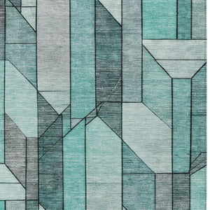 10 Ft X 14 Ft Aqua Teal Geometric Polyester Washable Indoor Outdoor Area Rug