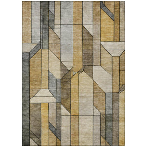 HomeRoots 5x8 Geometric Polyester Area Rug Washable Stain Resistant Indoor Outdoor Brown Beige 745709