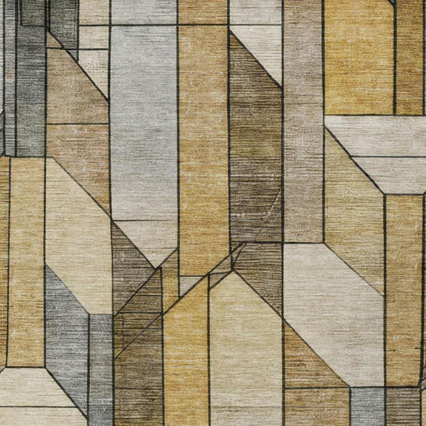 5x8 Geometric Polyester Area Rug Washable Stain Resistant Indoor Outdoor Brown Beige