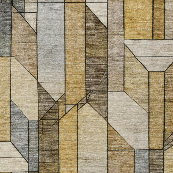 5x8 Geometric Polyester Area Rug Washable Stain Resistant Indoor Outdoor Brown Beige