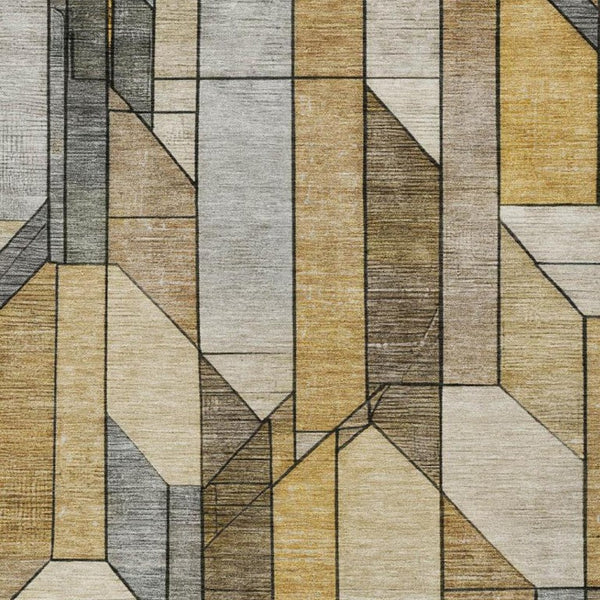 5x8 Geometric Polyester Area Rug Washable Stain Resistant Indoor Outdoor Brown Beige