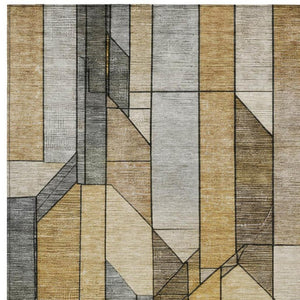 5x8 Geometric Polyester Area Rug Washable Stain Resistant Indoor Outdoor Brown Beige