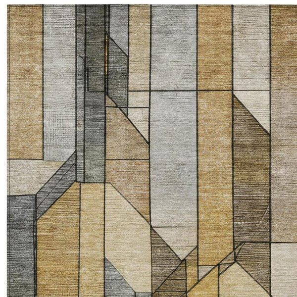 5x8 Geometric Polyester Area Rug Washable Stain Resistant Indoor Outdoor Brown Beige