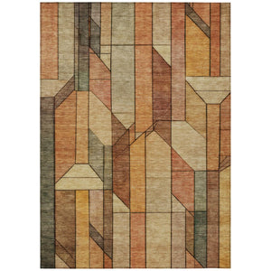 HomeRoots 9x12 Copper Orange Geometric Polyester Area Rug Washable for Indoor Outdoor Use 745718