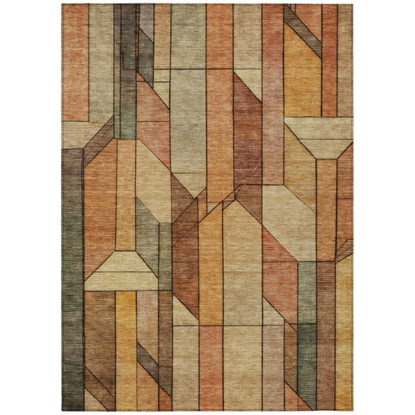 HomeRoots 9x12 Copper Orange Geometric Polyester Area Rug Washable for Indoor Outdoor Use 745718