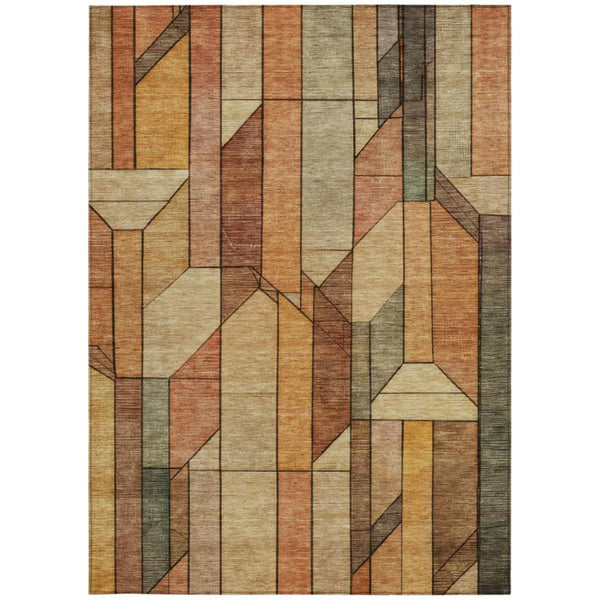 9x12 Copper Orange Geometric Polyester Area Rug Washable for Indoor Outdoor Use
