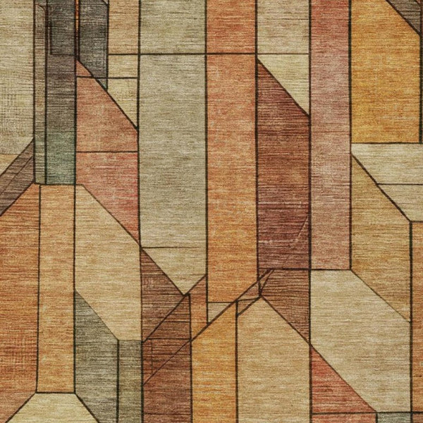 9x12 Copper Orange Geometric Polyester Area Rug Washable for Indoor Outdoor Use