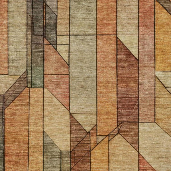 9x12 Copper Orange Geometric Polyester Area Rug Washable for Indoor Outdoor Use