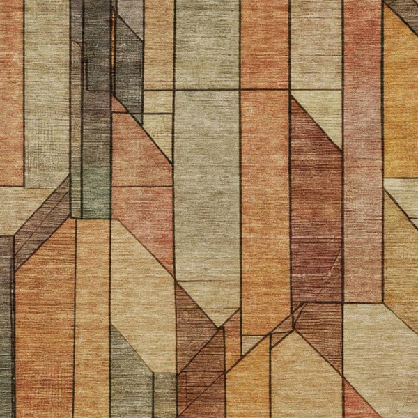 9x12 Copper Orange Geometric Polyester Area Rug Washable for Indoor Outdoor Use
