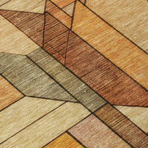 9x12 Copper Orange Geometric Polyester Area Rug Washable for Indoor Outdoor Use