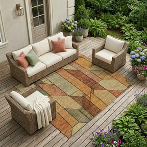 10 Ft Geometric Polyester Area Rug in Copper Tones Stain Resistant for Patio or Living Room