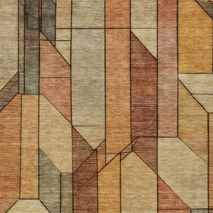 10 Ft Geometric Polyester Area Rug in Copper Tones Stain Resistant for Patio or Living Room