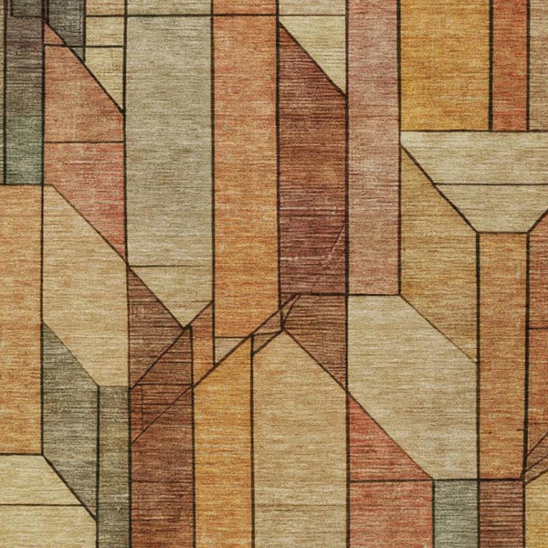 10 Ft Geometric Polyester Area Rug in Copper Tones Stain Resistant for Patio or Living Room