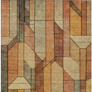 10 Ft Geometric Polyester Area Rug in Copper Tones Stain Resistant for Patio or Living Room