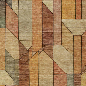 10 Ft Geometric Polyester Area Rug in Copper Tones Stain Resistant for Patio or Living Room