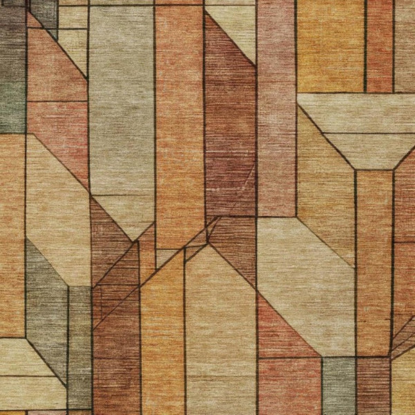 10 Ft Geometric Polyester Area Rug in Copper Tones Stain Resistant for Patio or Living Room