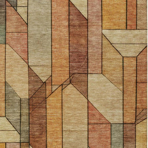10 Ft Geometric Polyester Area Rug in Copper Tones Stain Resistant for Patio or Living Room
