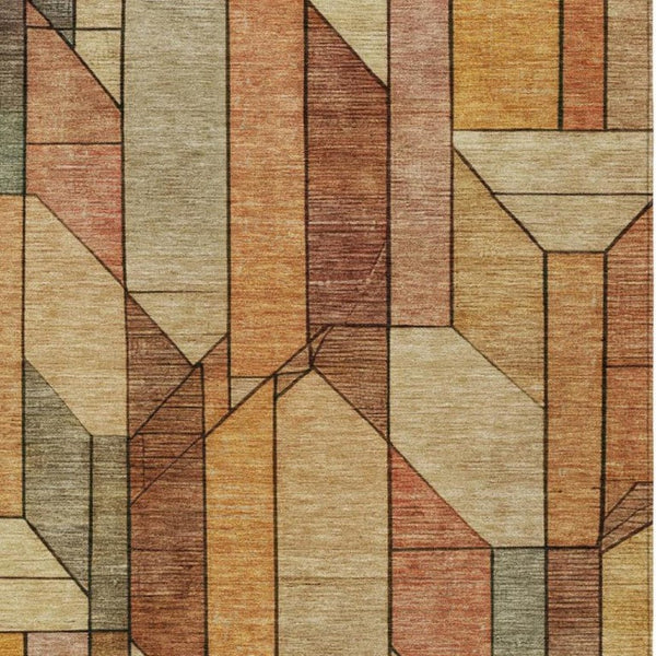 10 Ft Geometric Polyester Area Rug in Copper Tones Stain Resistant for Patio or Living Room
