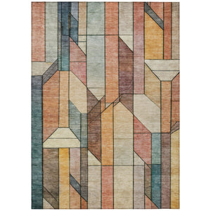 HomeRoots 9 X 12 Coral Orange Geometric Polyester Area Rug Washable for Patio or Living Room 745724