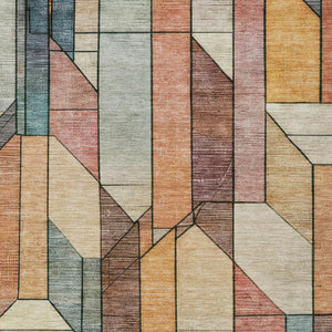 9 X 12 Coral Orange Geometric Polyester Area Rug Washable for Patio or Living Room
